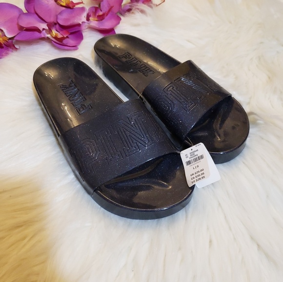 PINK Victoria's Secret Shoes - SOLD 🆕️ VS Pink Black Glitter Jelly Slides